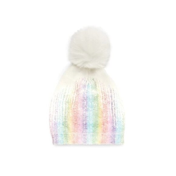 ADRIENNE LANDAU Metallic Beanie Rainbow Hat White Size OS - Picture 1 of 2